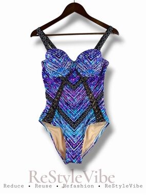 SWIMSUITS FOR ALL Women’s Size 6 One Piece Underwire Macrame Details Lined